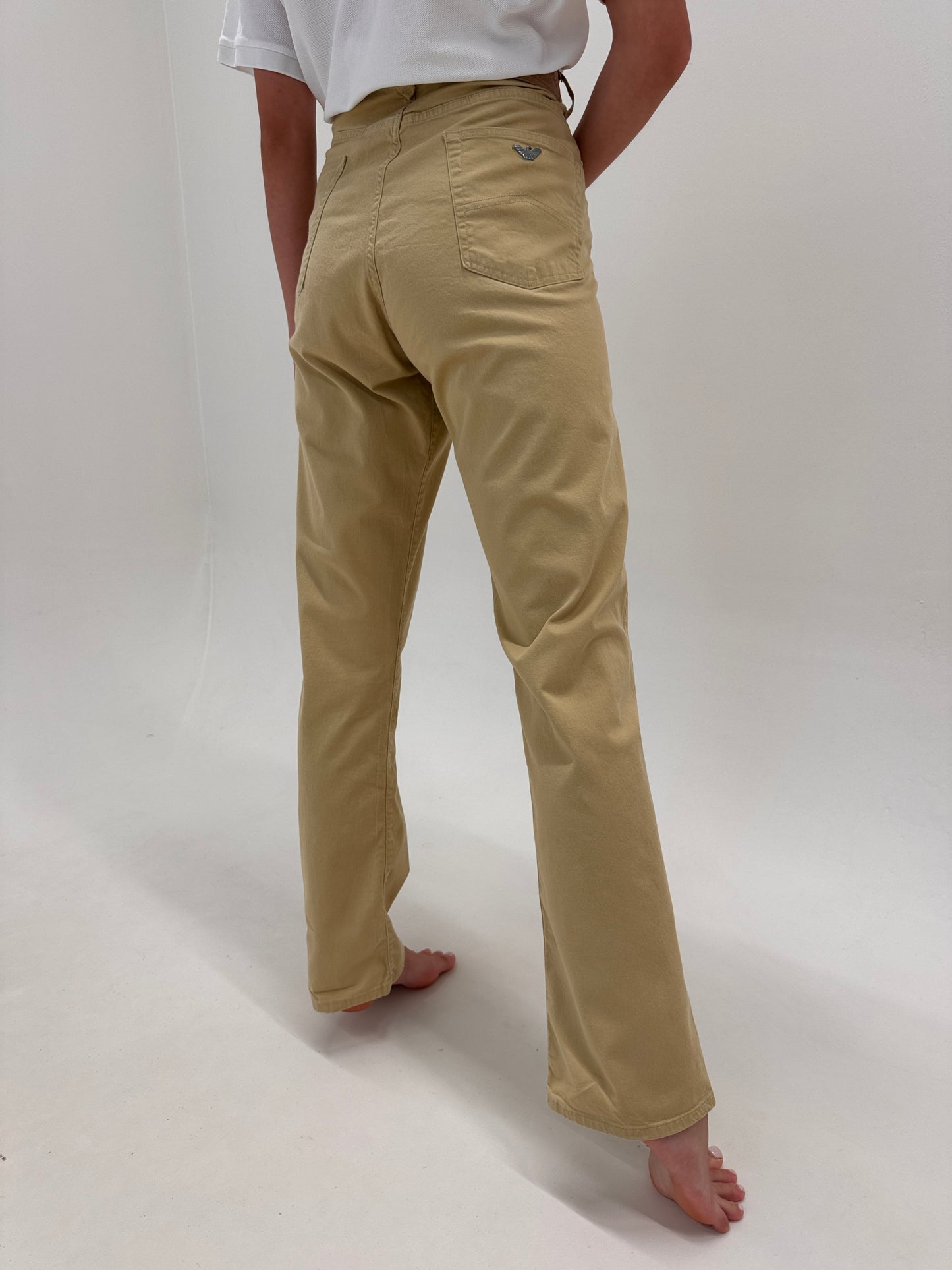 Pantaloni Armani camel tall fin bumbac excepțional ultra confort straight leg