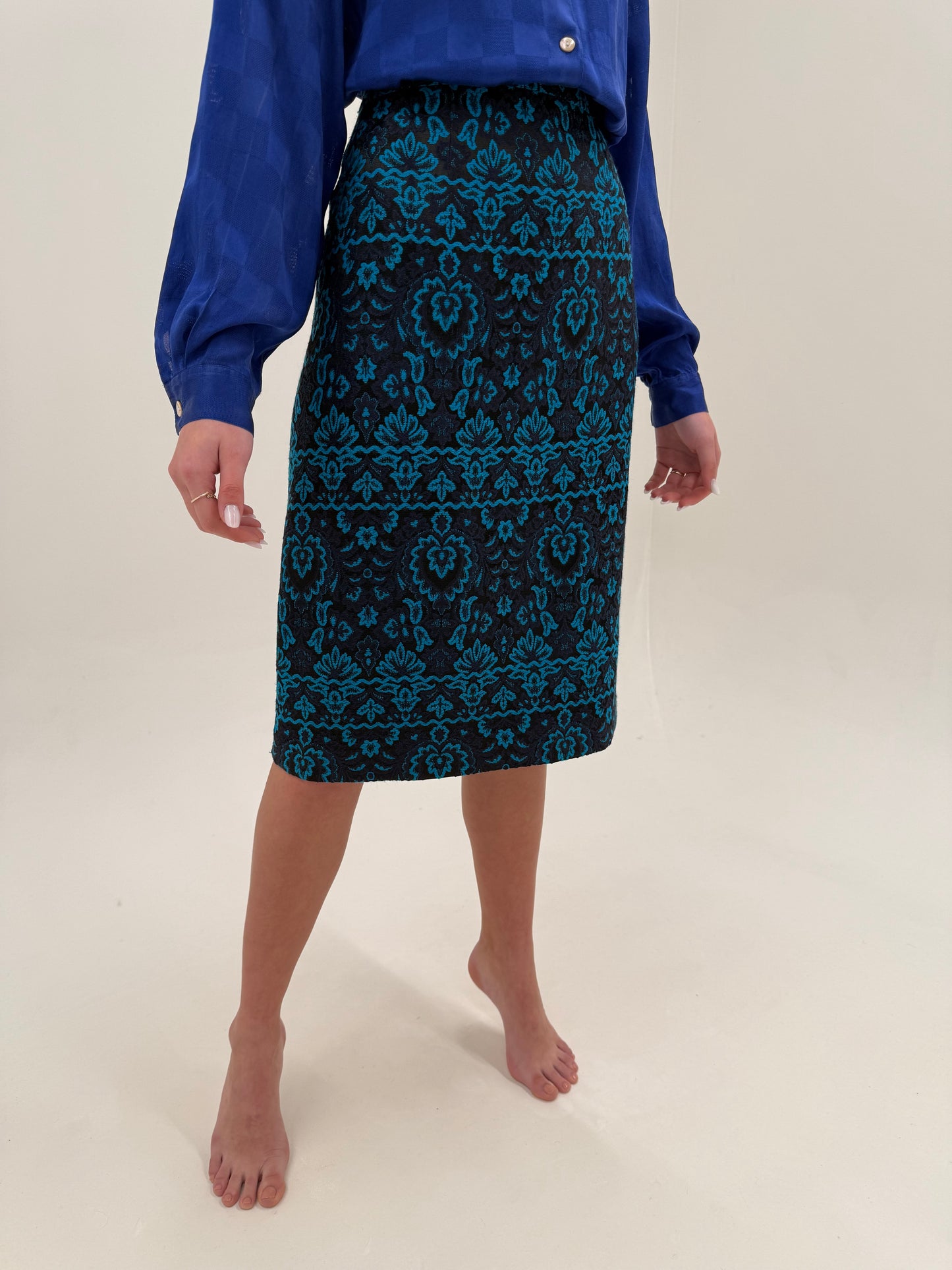 Fustă vintage excepțională de la zi la seară din brocart de lana extrafina