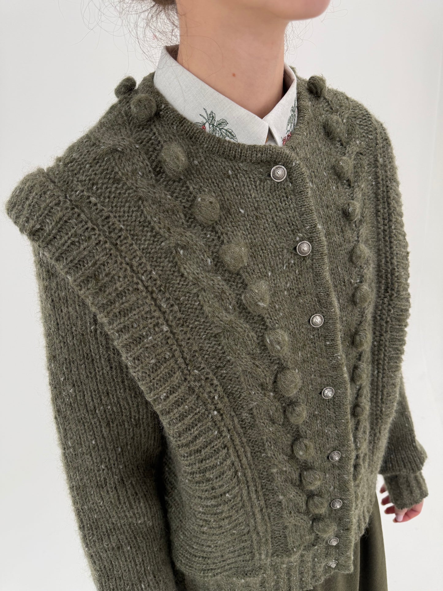 Jacheta vintage super groasă din lana și mohair cu aplicații 3D