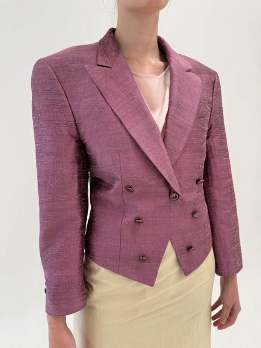 Sacou dusty pink din mătase naturală dupioni cu revere late