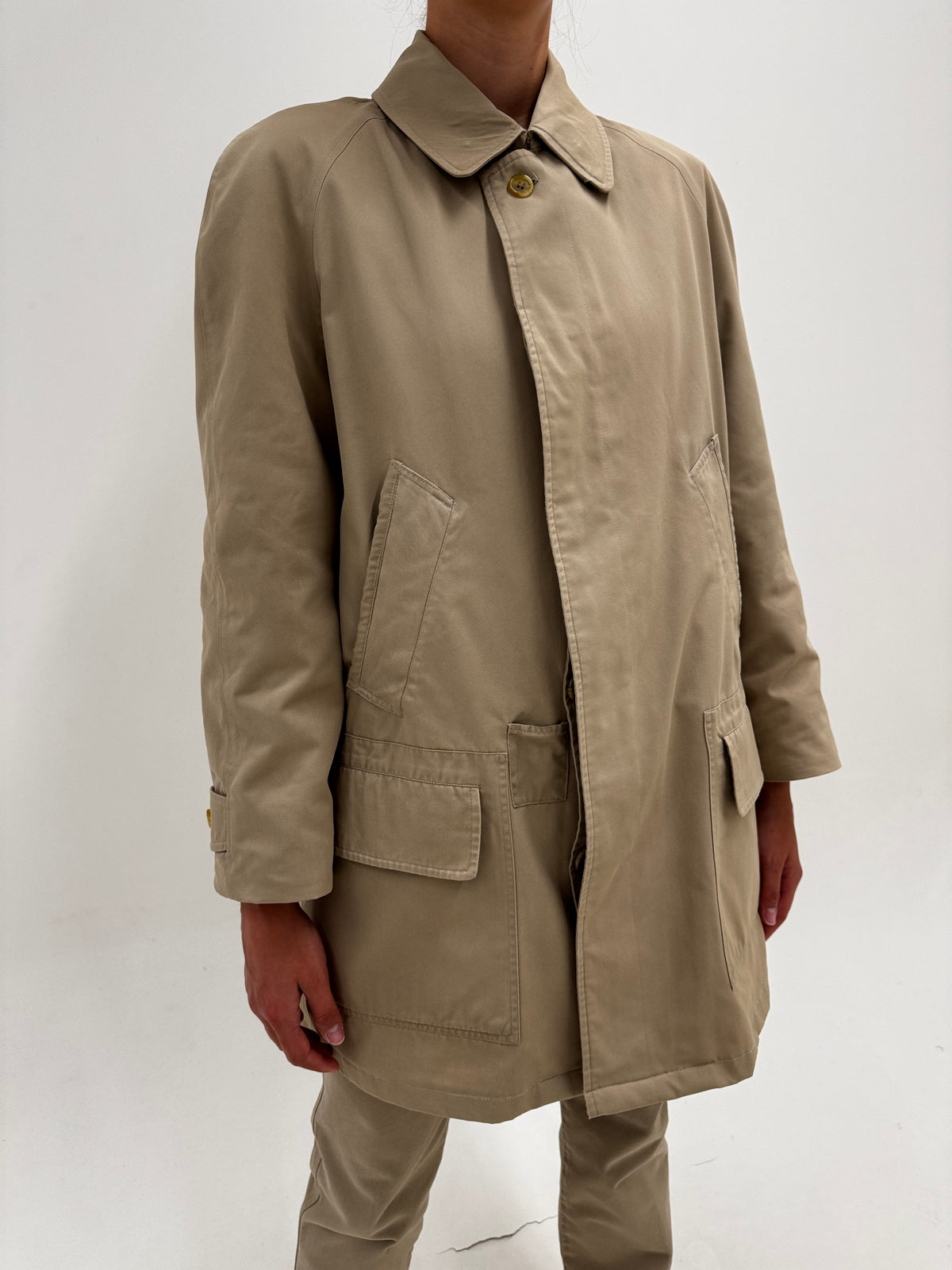 Trench Burberry vintage din gabardină de bumbac cu interior cu print specific brandului