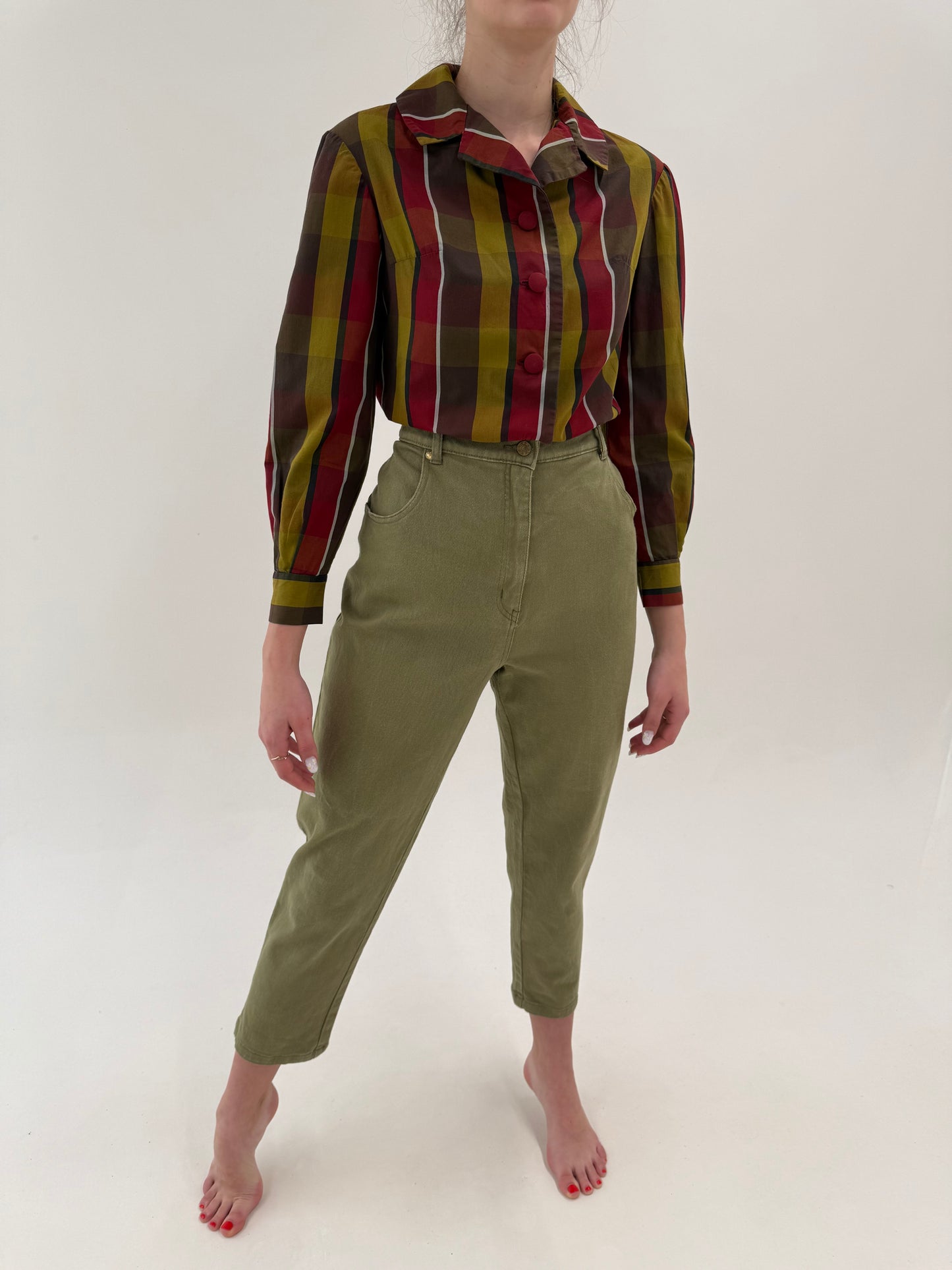 Jeans vintage premium Sage green ultra modelatori confort mom fit