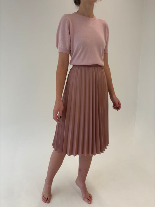 Fustă vintage plisată dusty pink cu talie ultra înaltă