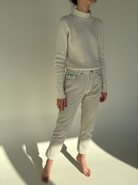 Pantaloni vintage italienești din corduroy gros off white