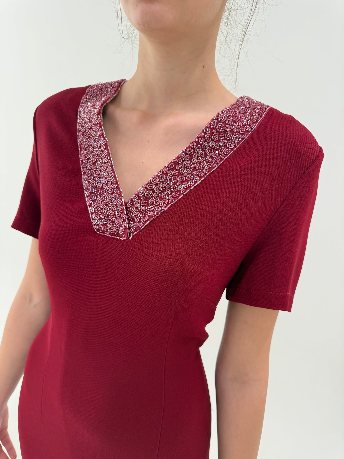 Set burgundy luxury Luisa Spagnoli cu aplicații manuale de la business la seara