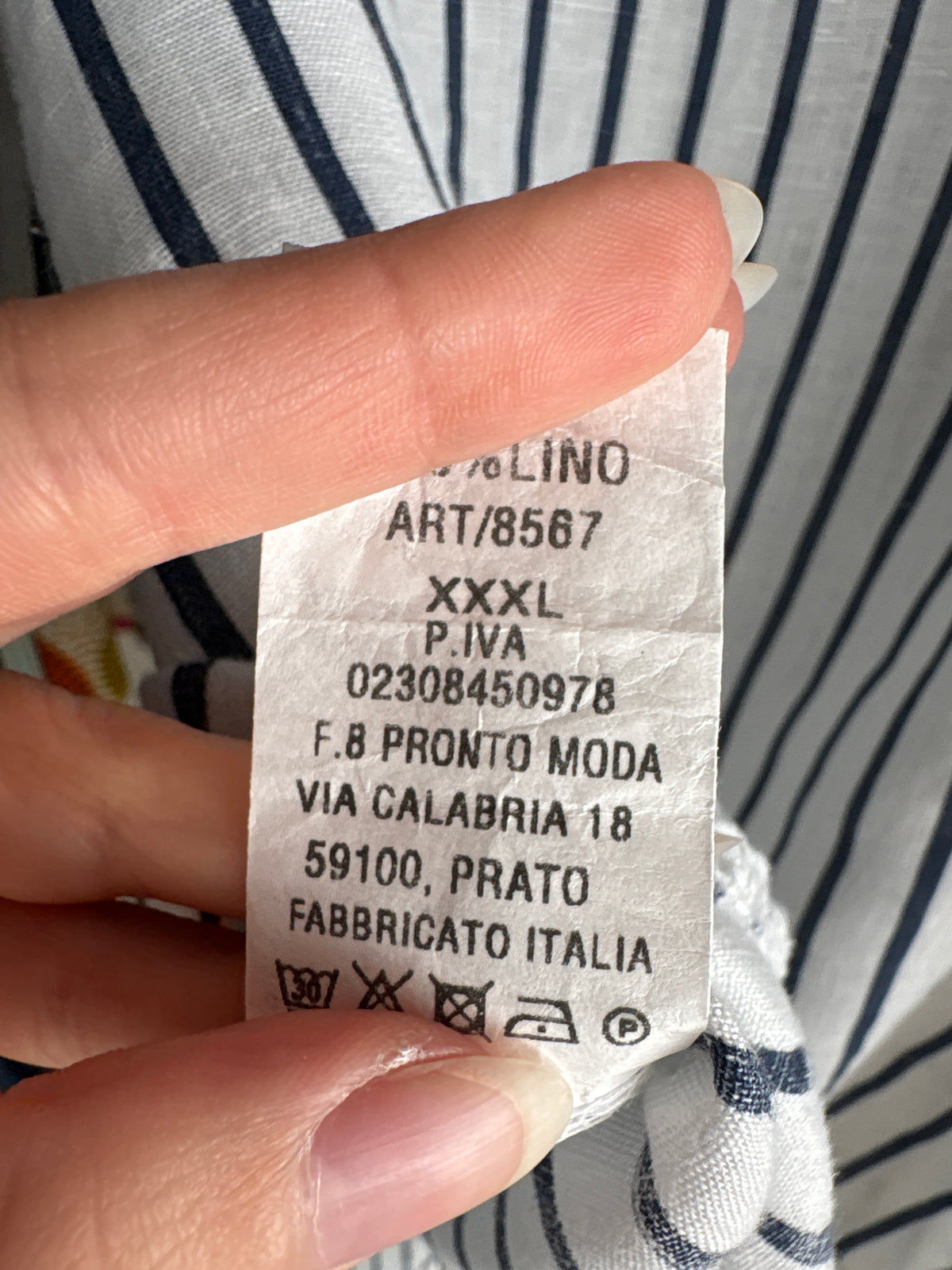 Top italian minimalist cu rever bărcuță drapat din in premium cu dungi Navy verticale
