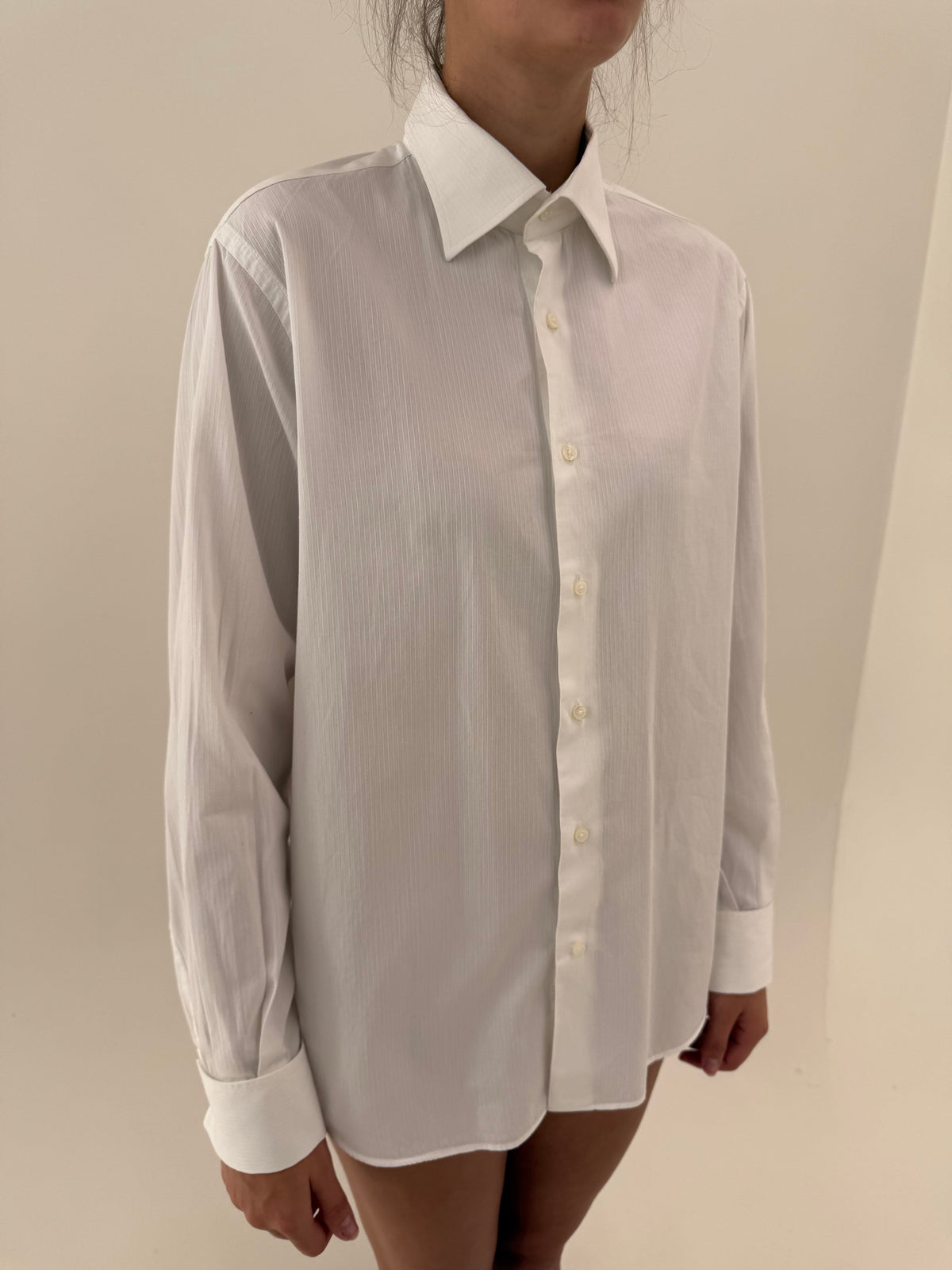 Cămașa premium italiană din poplin texturat de bumbac cu guler scrobit