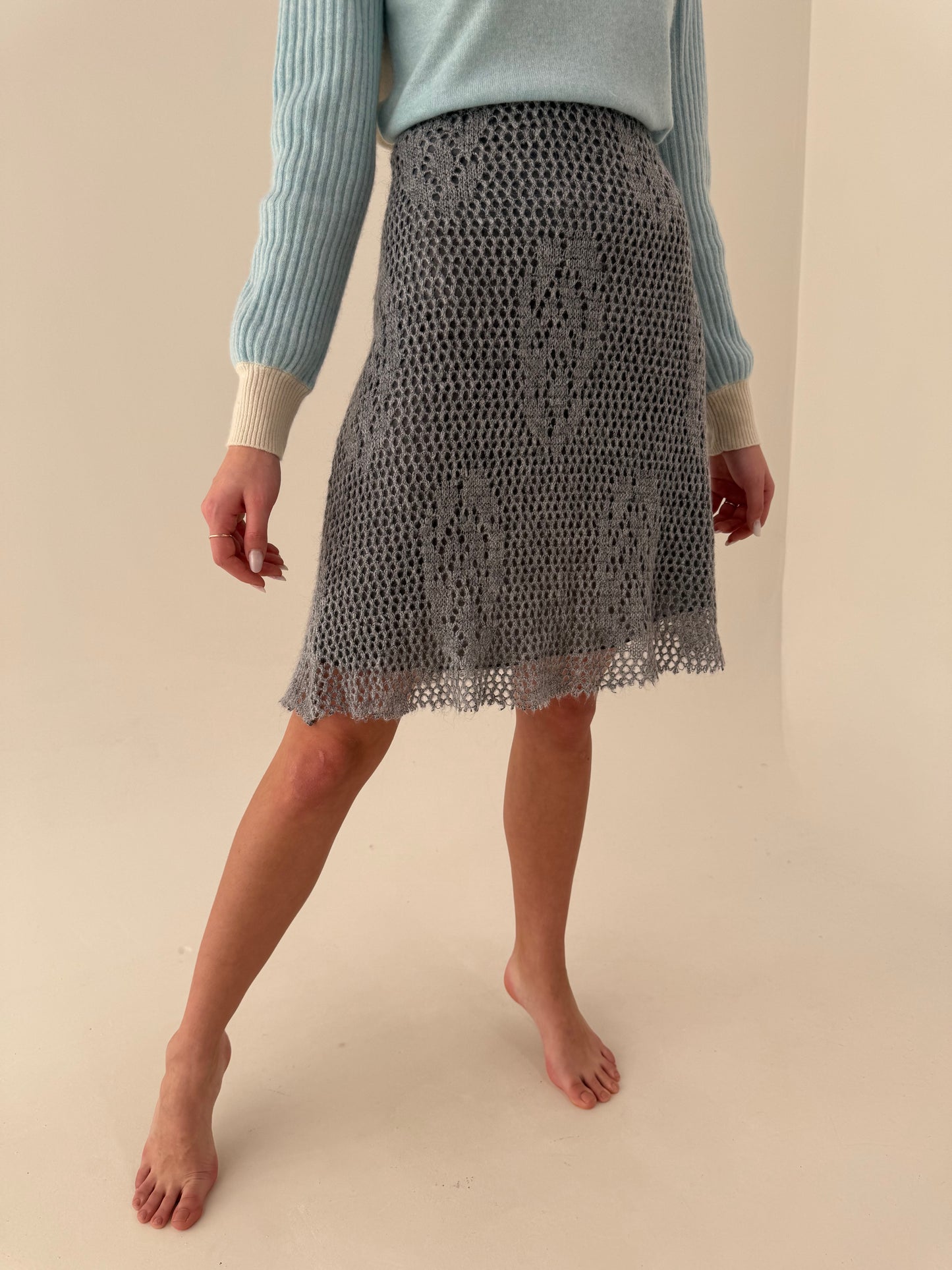 Fustă italiană din lanita macrame light gray