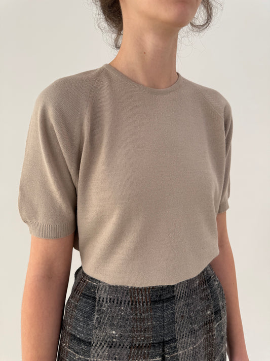 Top vintage sand nude italian din lana extrafina de gramaj mare