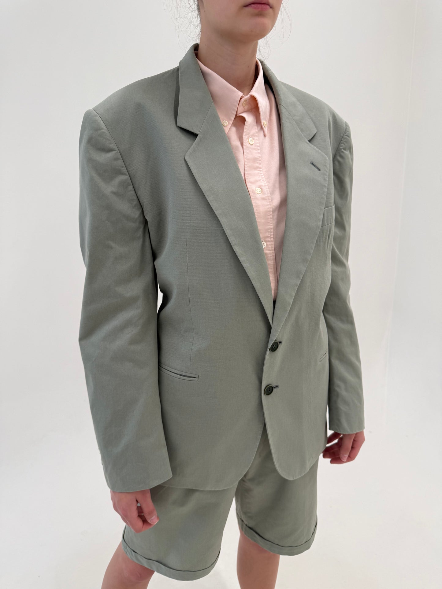 Costum vintage luxury de vară Ungaro din bumbac dusty Sage green