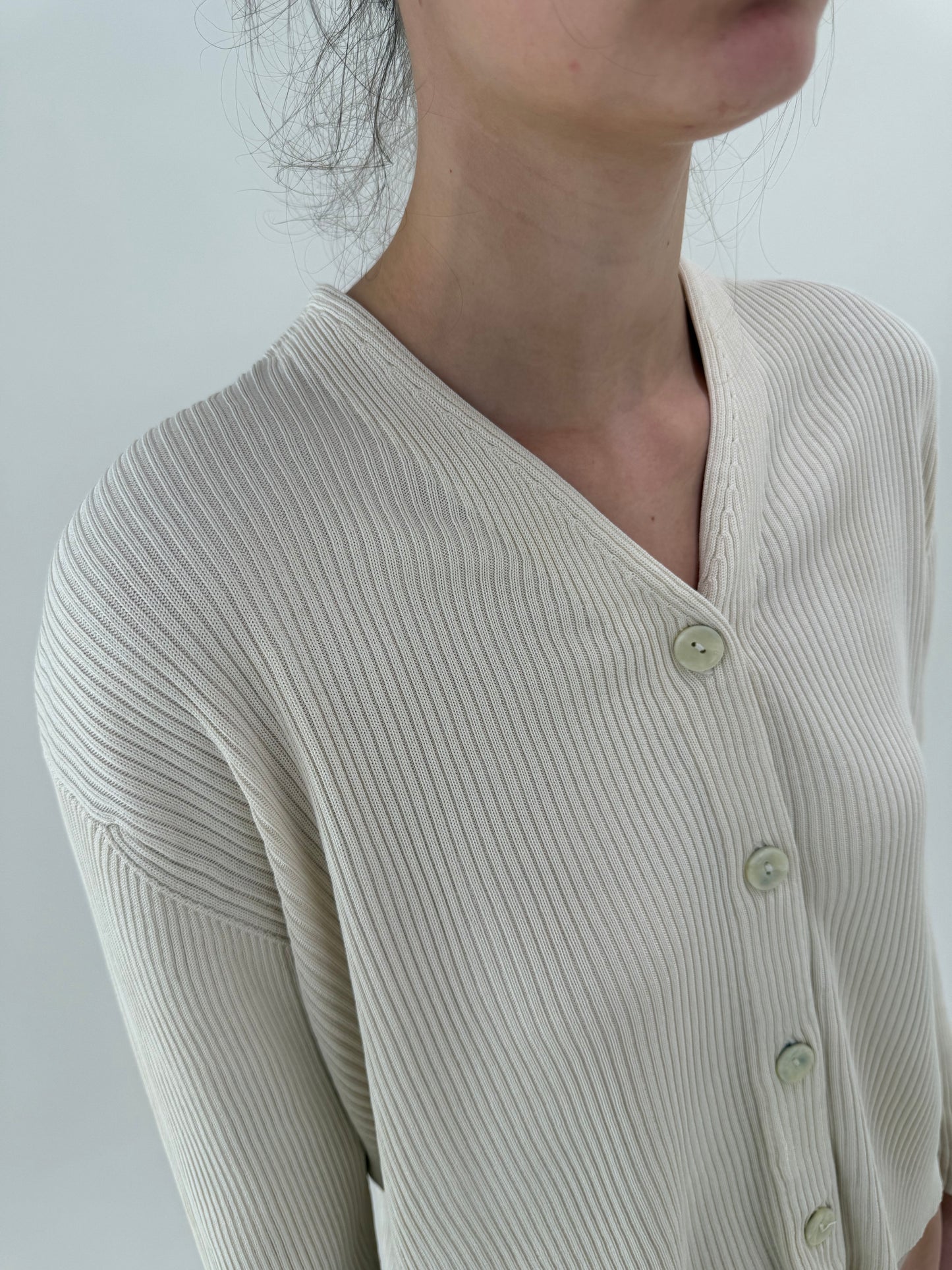 Cardigan din jerse ribbed de mătase naturală