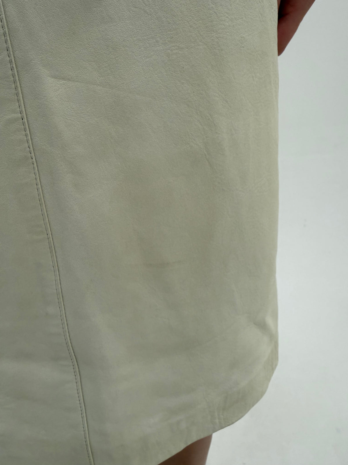 Fustă creion din piele naturală extrem de moale off white midi cu talie ultra înaltă