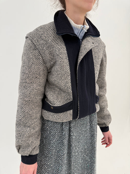 Bomber vintage italian din tweed de lana gros cu influențe casual