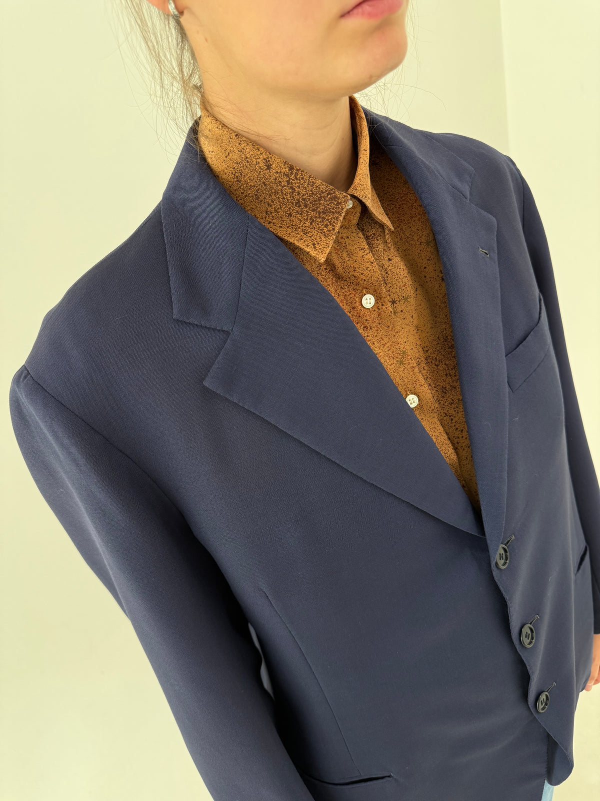 Sacou vintage italian Navy blue în croi actual din lana extrafina tall