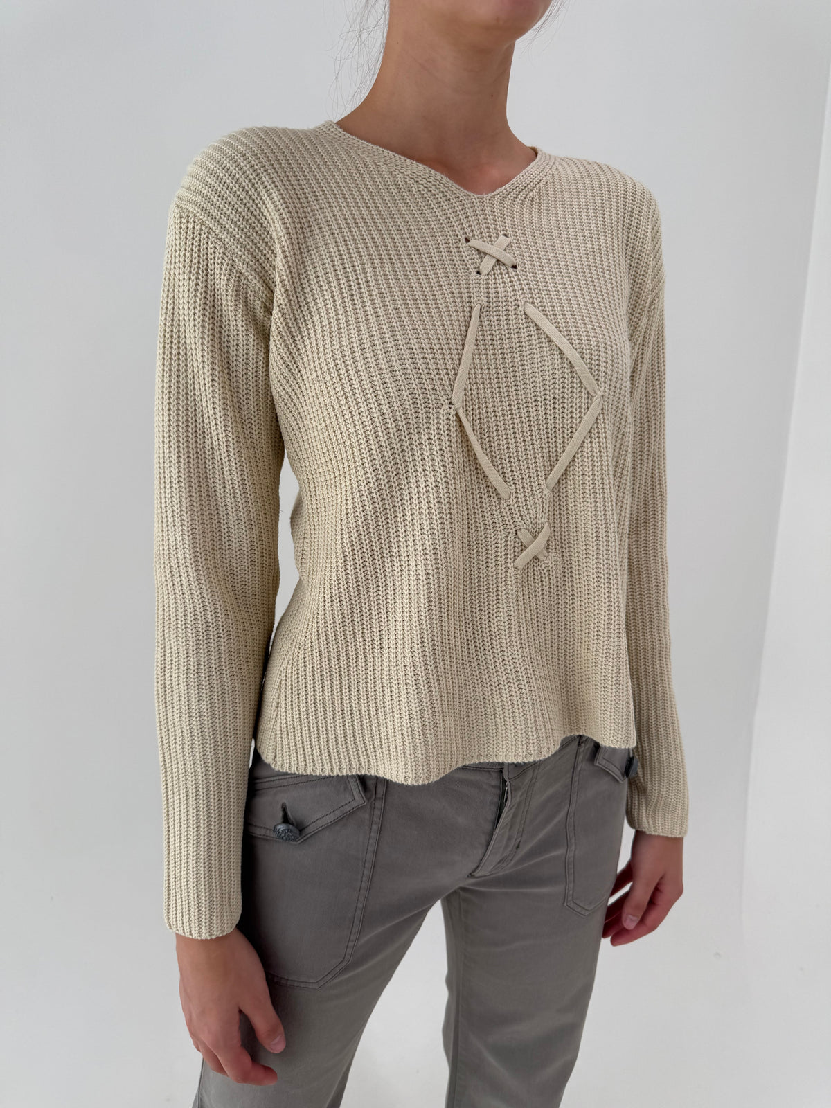 Pulover Prada vintage din bumbac gros cu lana camel texturat