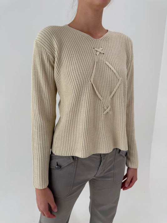 Pulover Prada vintage din bumbac gros cu lana camel texturat