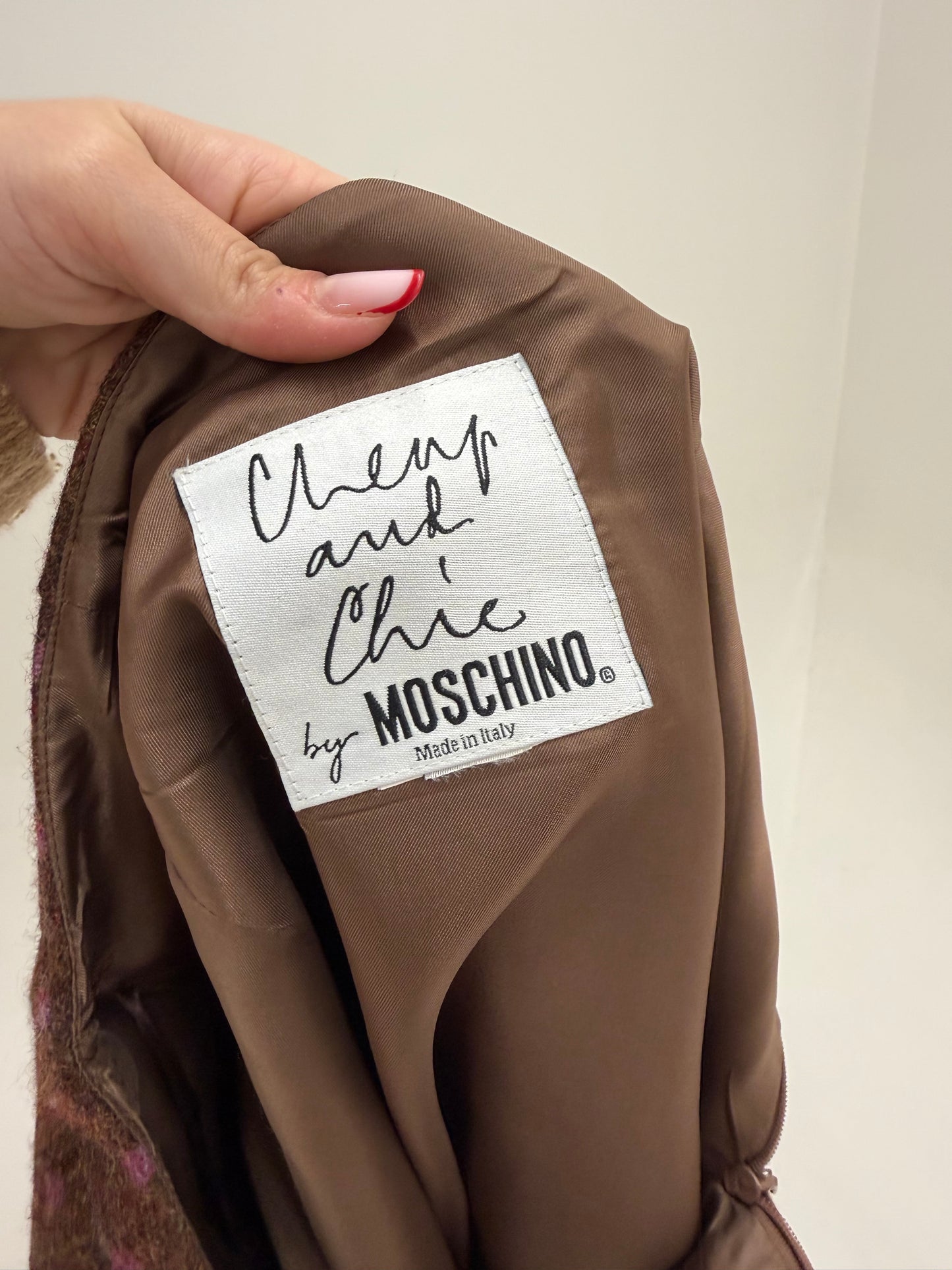 Fustă Moschino din Tartan de lana groasa caramel cu buline