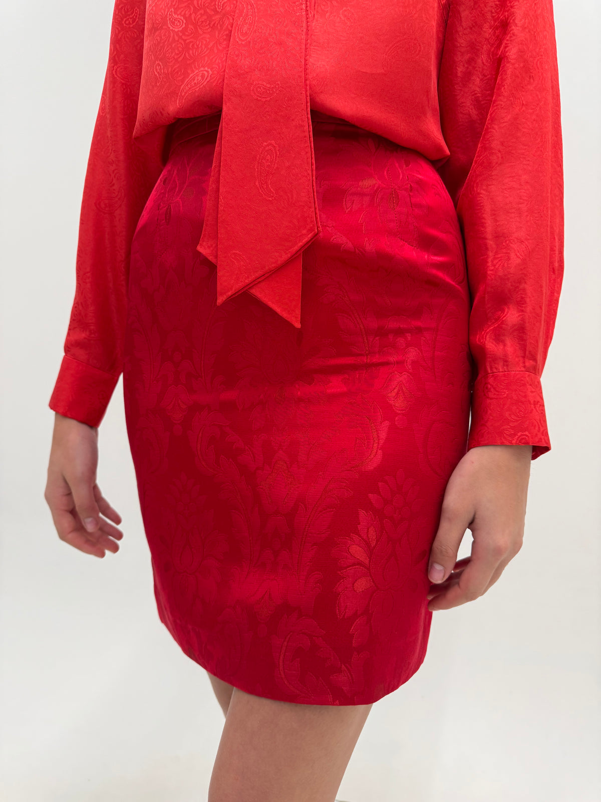 Costum vintage de brand super premium Rena Lange din brocart de mătase naturală