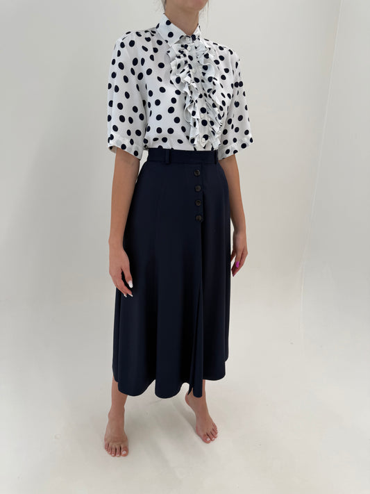 Fustă maxi în croi minimalist amplu cu talie ultra înaltă marcată Navy blue