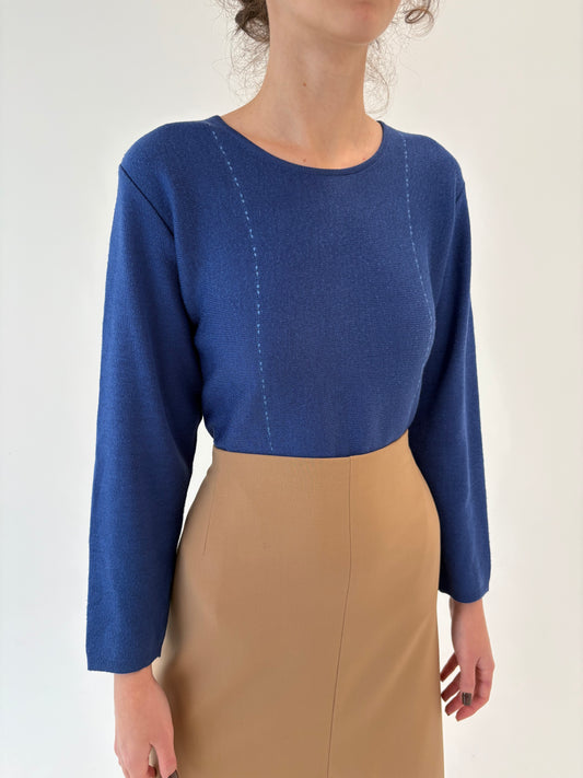 Pulover petite albastru cerneală din lana merino extrafina de gramaj mare