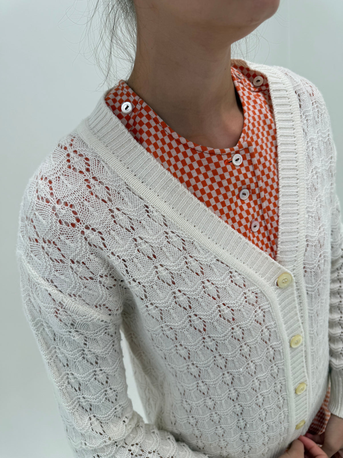 Cardigan vintage dantelat butter white din lana extrafina