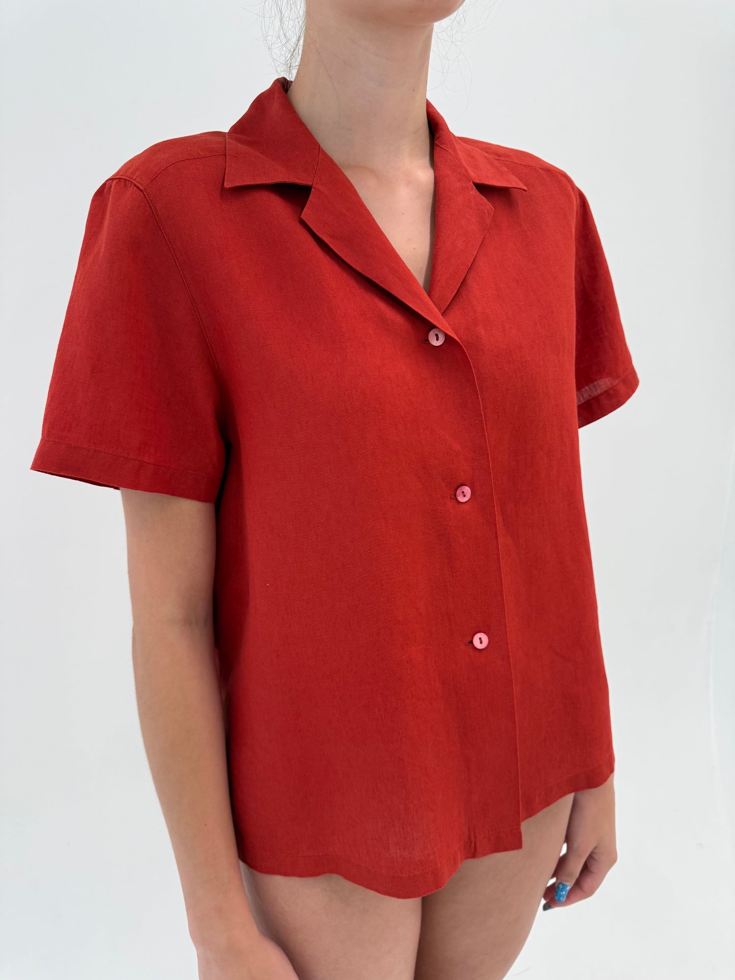 Cămașa Max Mara burnt orange din in excepțional în croi clasic