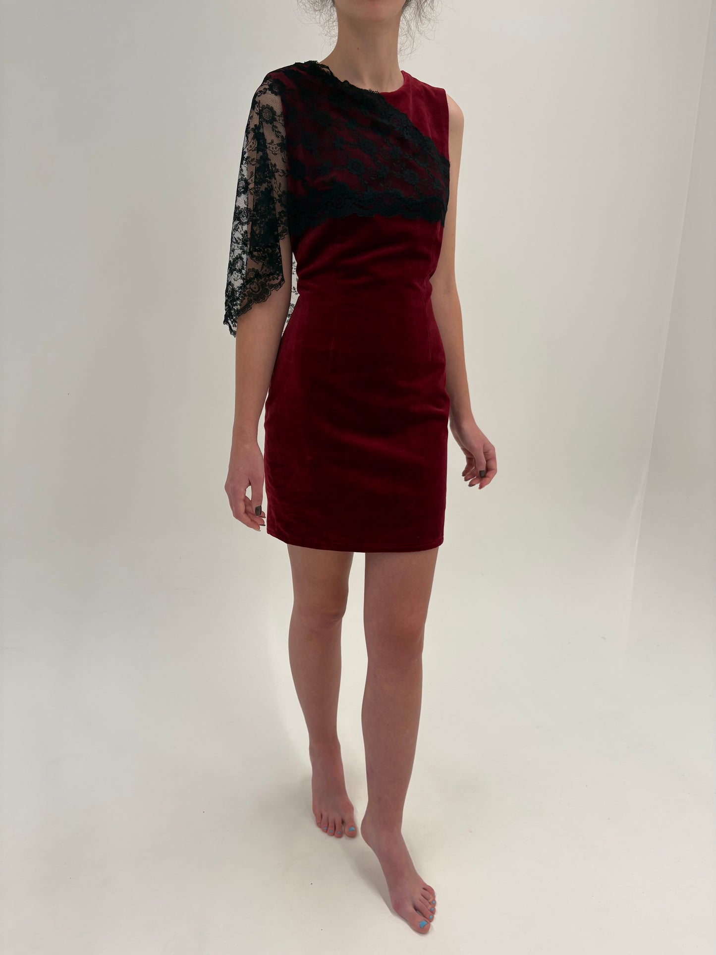 Rochie vintage din catifea excepțională de bumbac cu dantelă