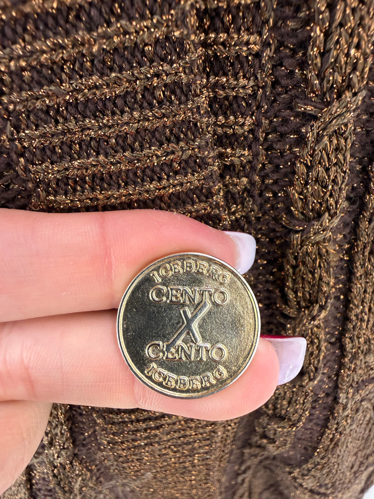 Cardigan vintage Iceberg de colecție din lana cu torsade și lurex copper fin