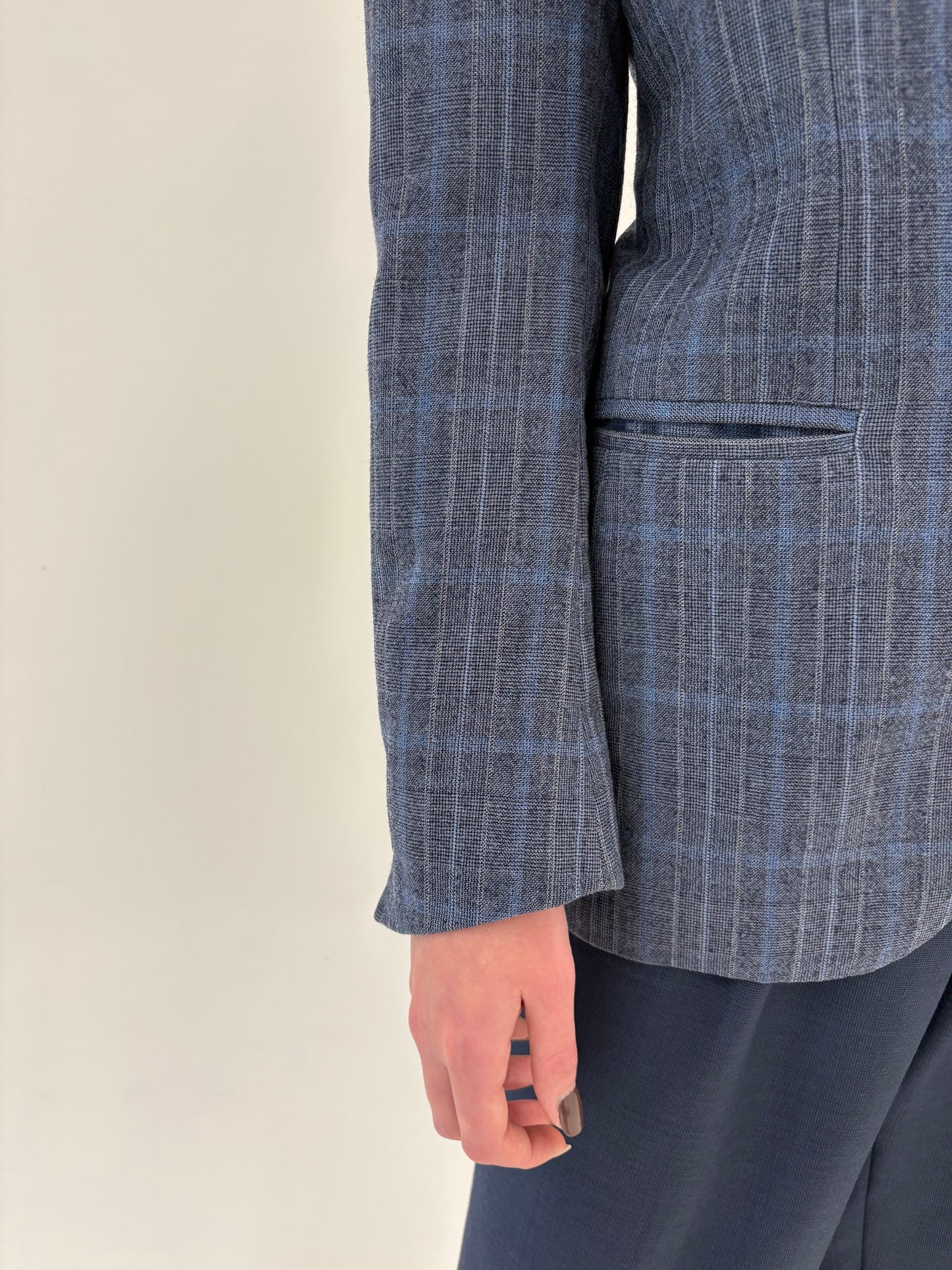 Sacou vintage italian jeans blue în carouri din tweed de lana extrafina