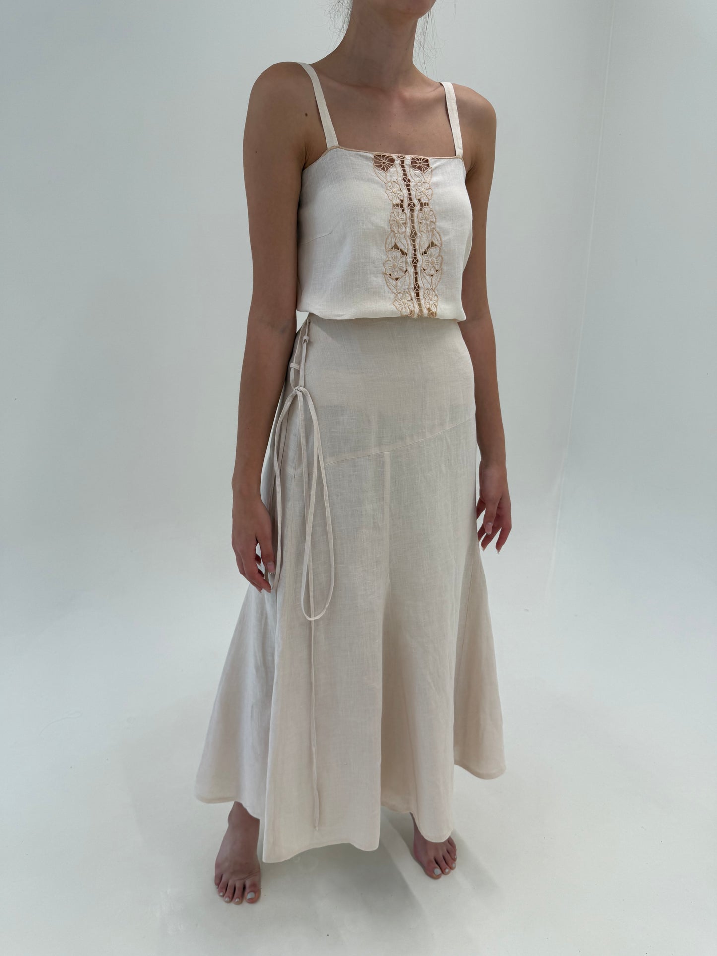 Fustă maxi light nude din in premium