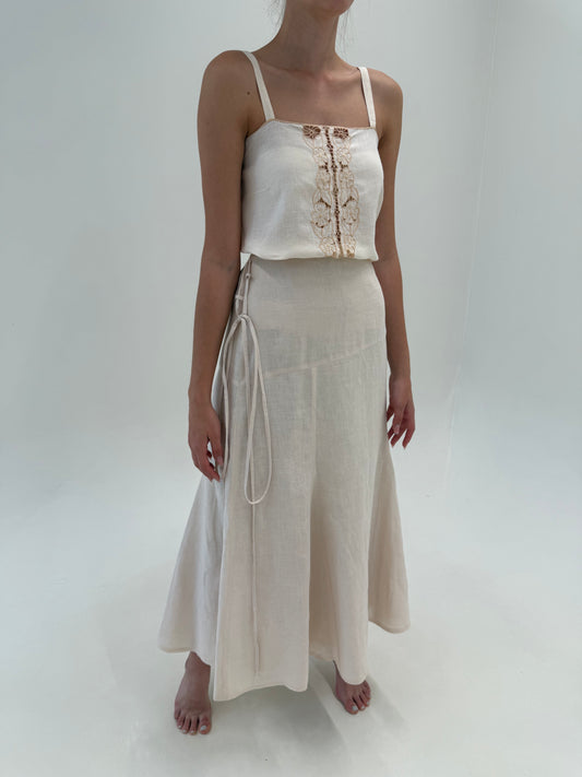 Fustă maxi light nude din in premium