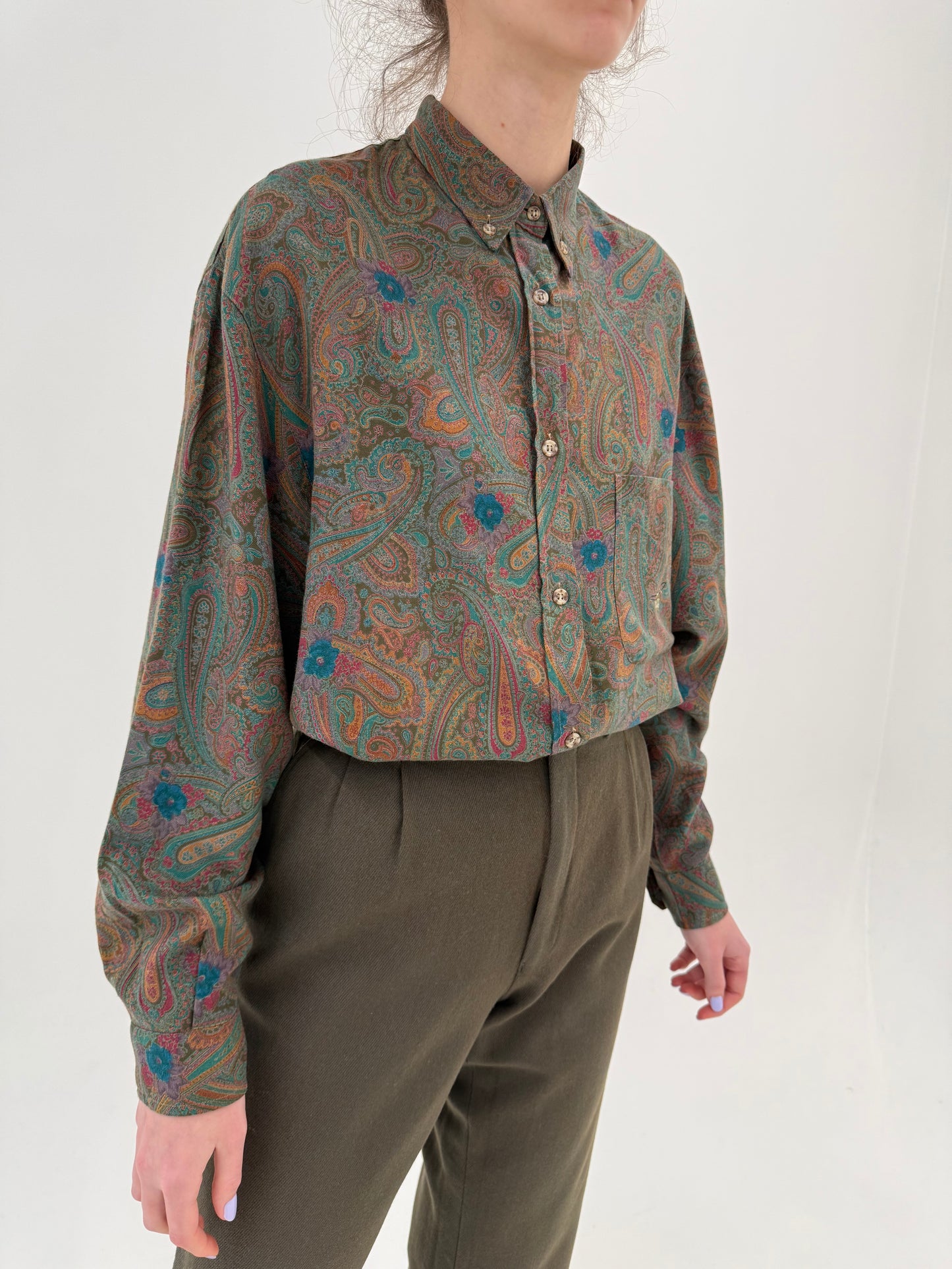 Cămașa vintage italiană în croi lejer cu print paisley superb din bumbac gros
