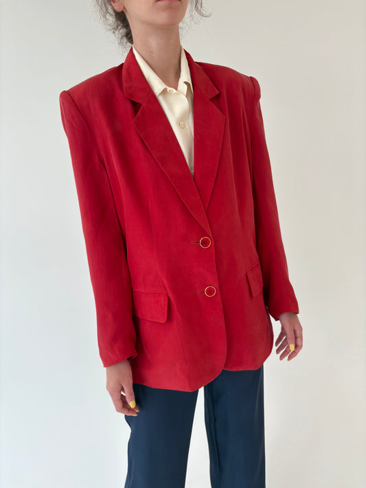Sacou vintage cherry red con mătase naturală texturată