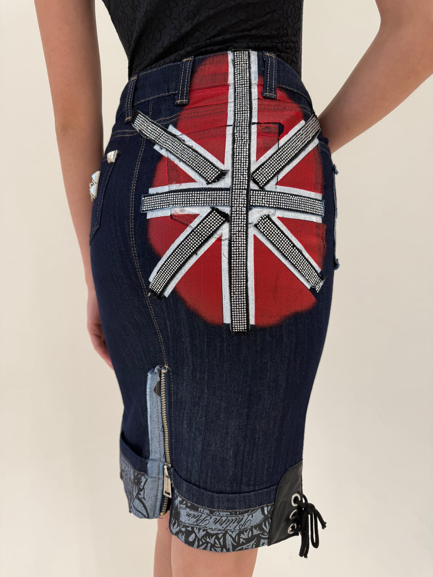 Fustă din jeans ultra luxury Philipp Plein ușor modelatoare