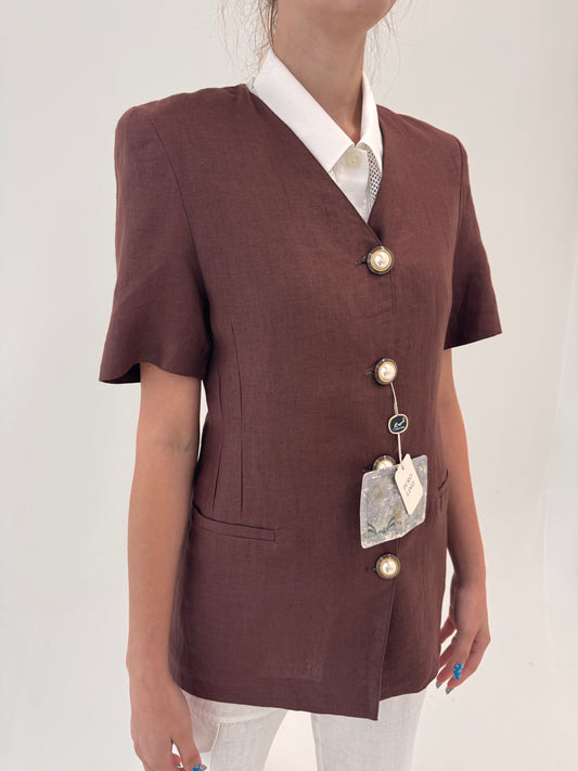 Sacou italian vintage nou cu eticheta din in excepțional chocolate brown