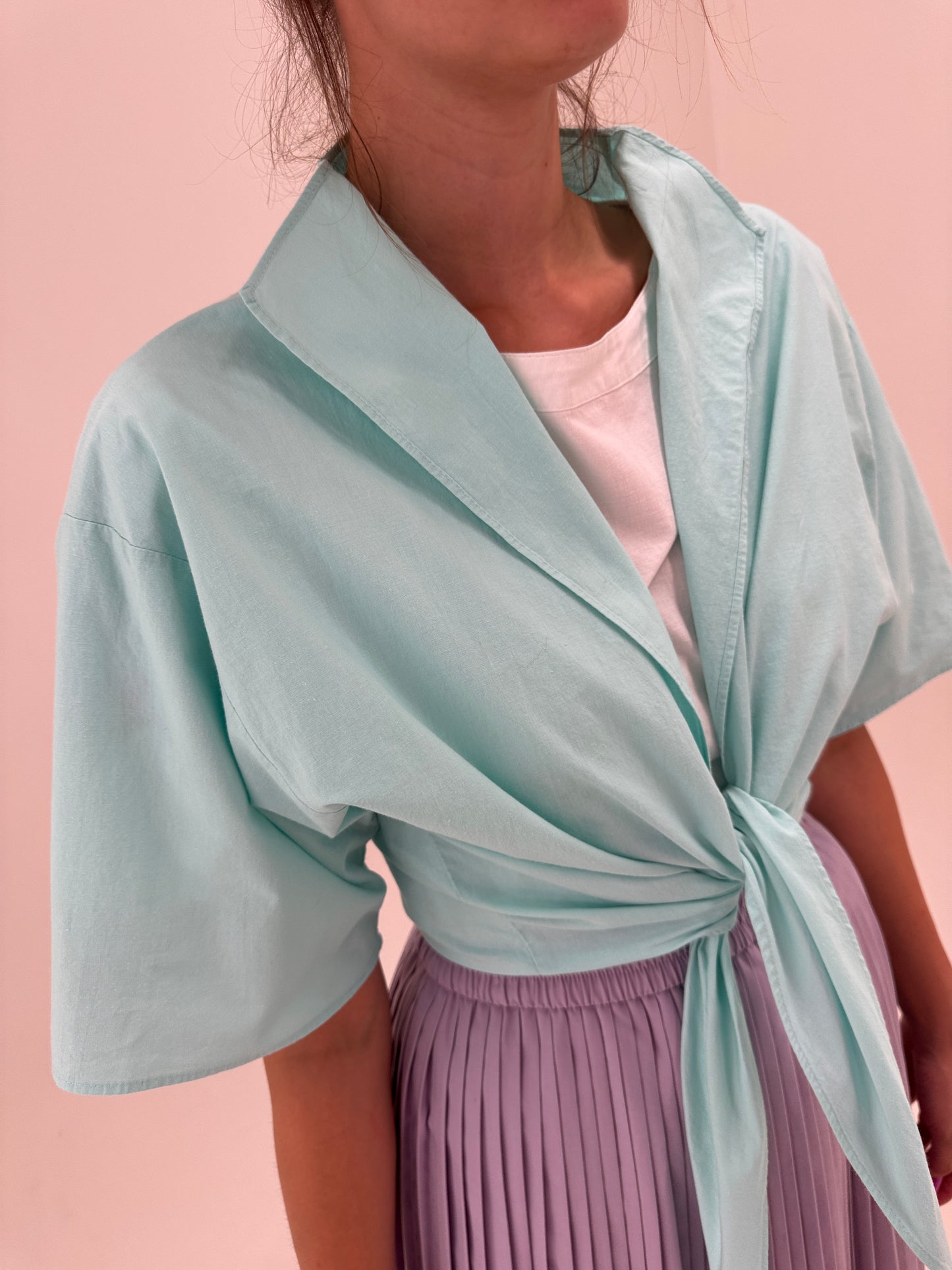 Sacou vintage reglabil / cămașă din panzica de bumbac mint green