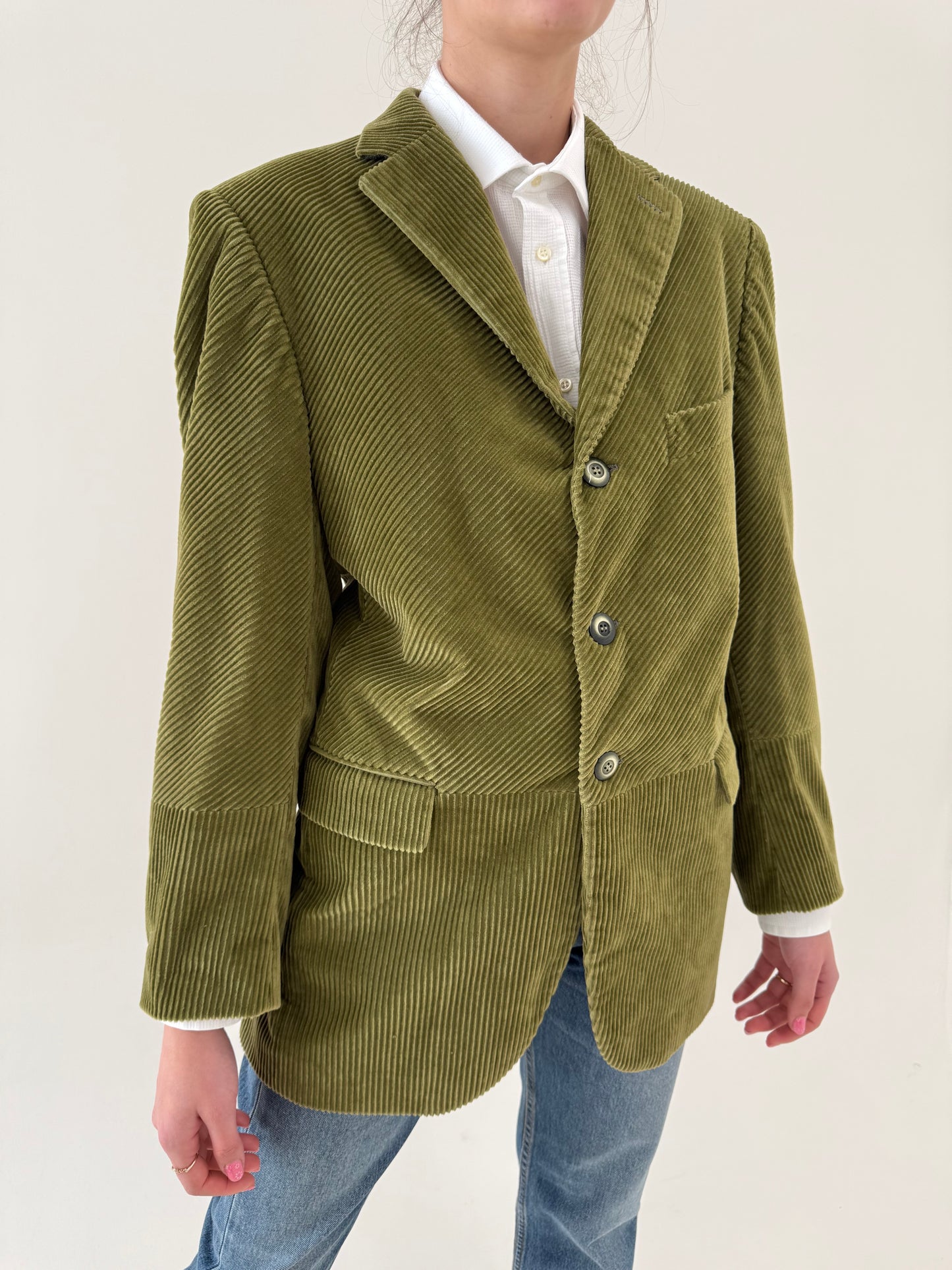 Sacou luxury Trussardi sea weed green din catifea in croi actual