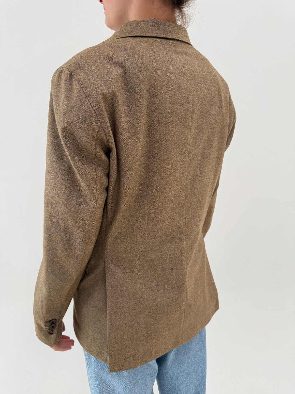 Sacou italian de brand sartorial high end tall din tweed Donegal de lana camel