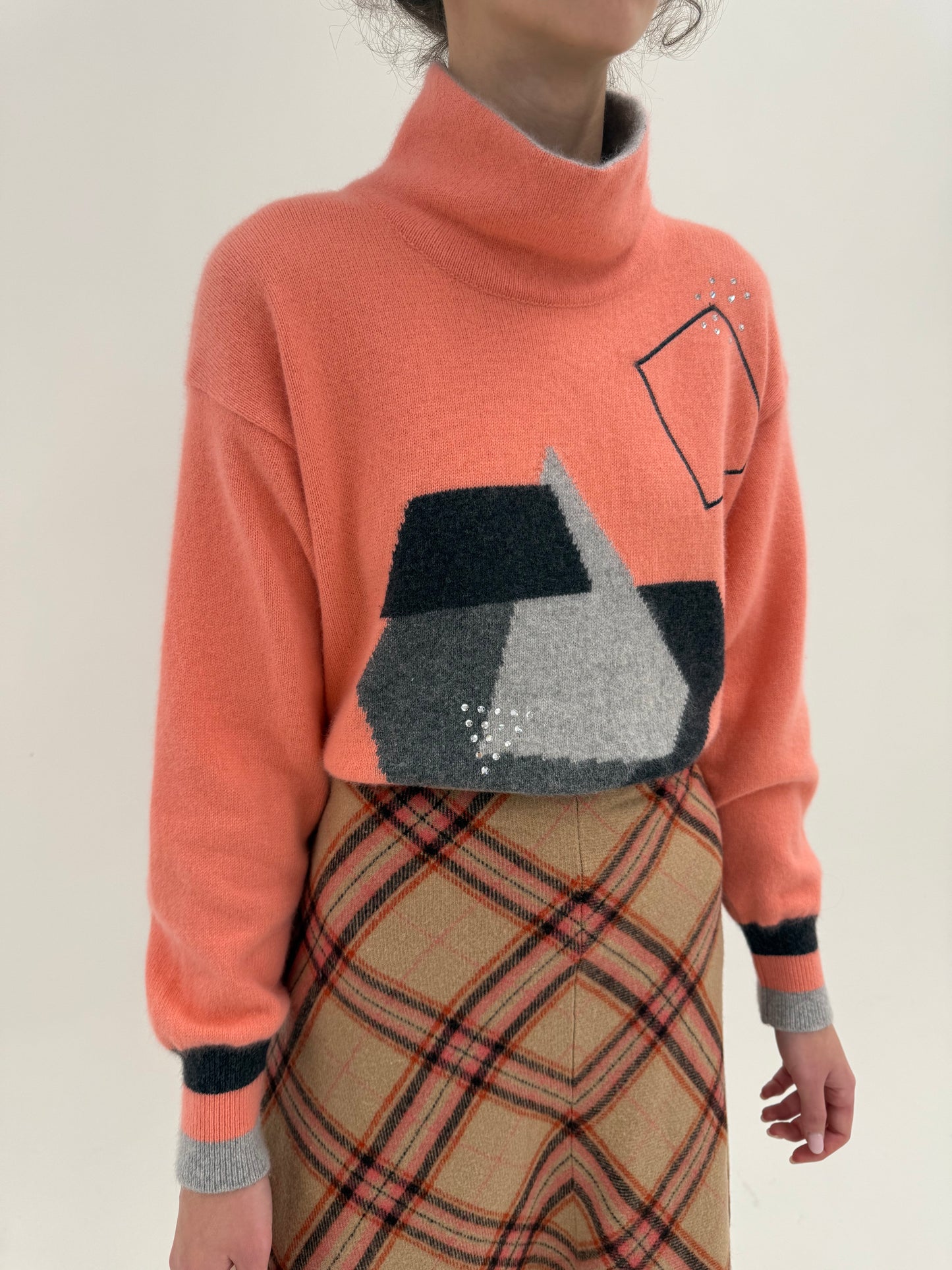 Maleta vintage salmon Pink din lana extafina și Angora