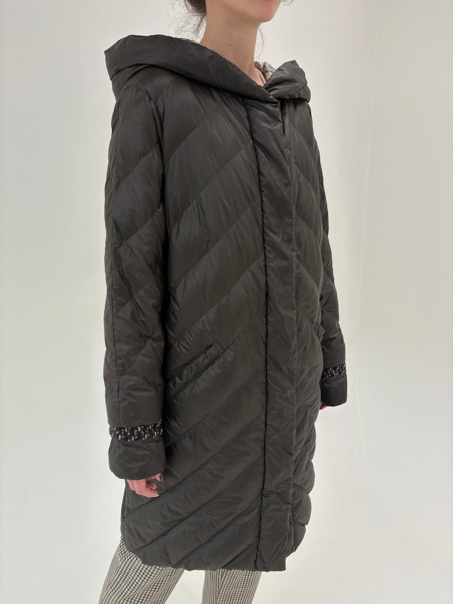 Geacă din puf luxury Laurel by Escada cu glugă si interior snake print