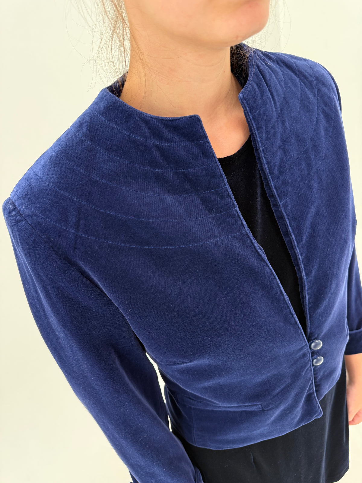 Sacou vintage excepțional din catifea Sapphire Blue petite