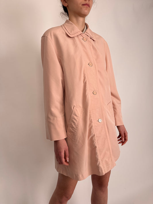 Trench vintage roz pudrat petite în croi clasic A-line