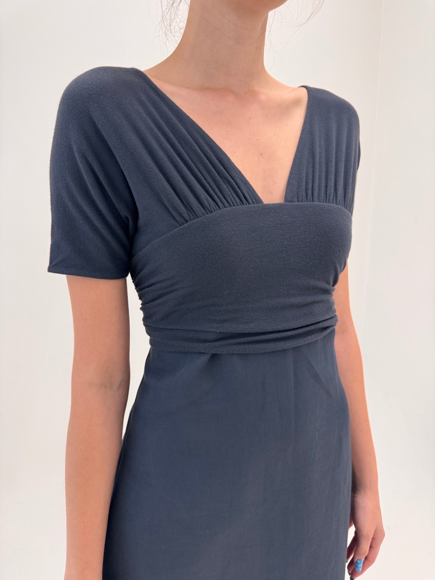 Rochie Max Mara petrol gray ultra confort din pânză de in cu top din bumbac