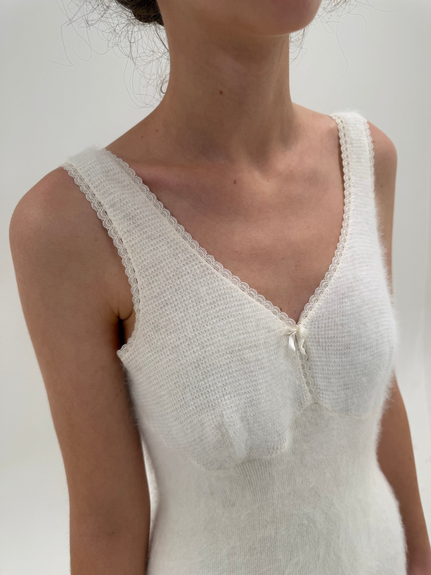 Top old vintage anii 80 din Angora cambrat și lung în stil furou