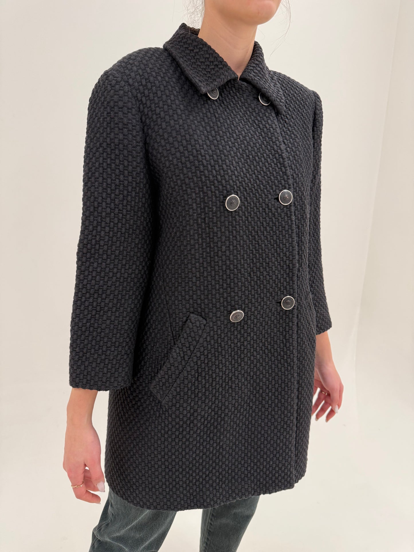 Pardesiu vintage Versace anii 90 de primăvară din lana extrafina și bumbac