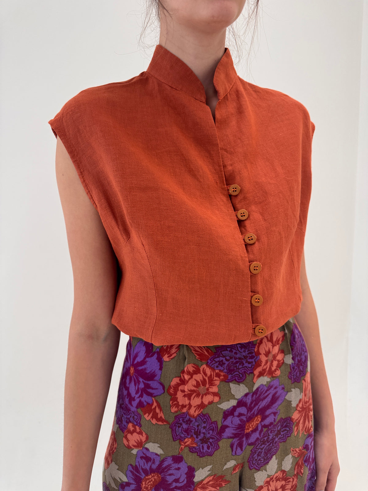Cămașa italiana din in burnt orange
