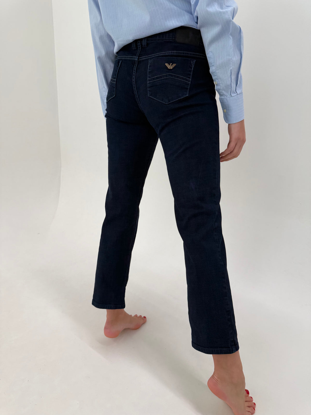 Jeans Armani petite indigo wash din bumbac ultra confort modelator straight leg