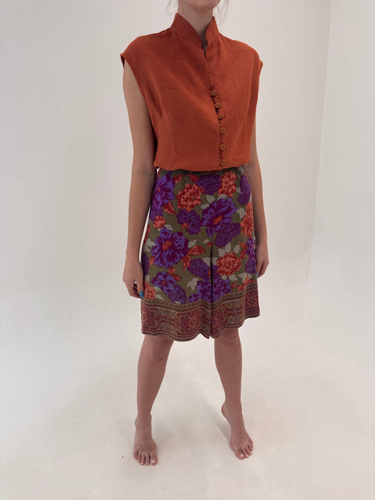 Pantaloni vintage în culori superbe din bumbac moale in croi sub genunchi