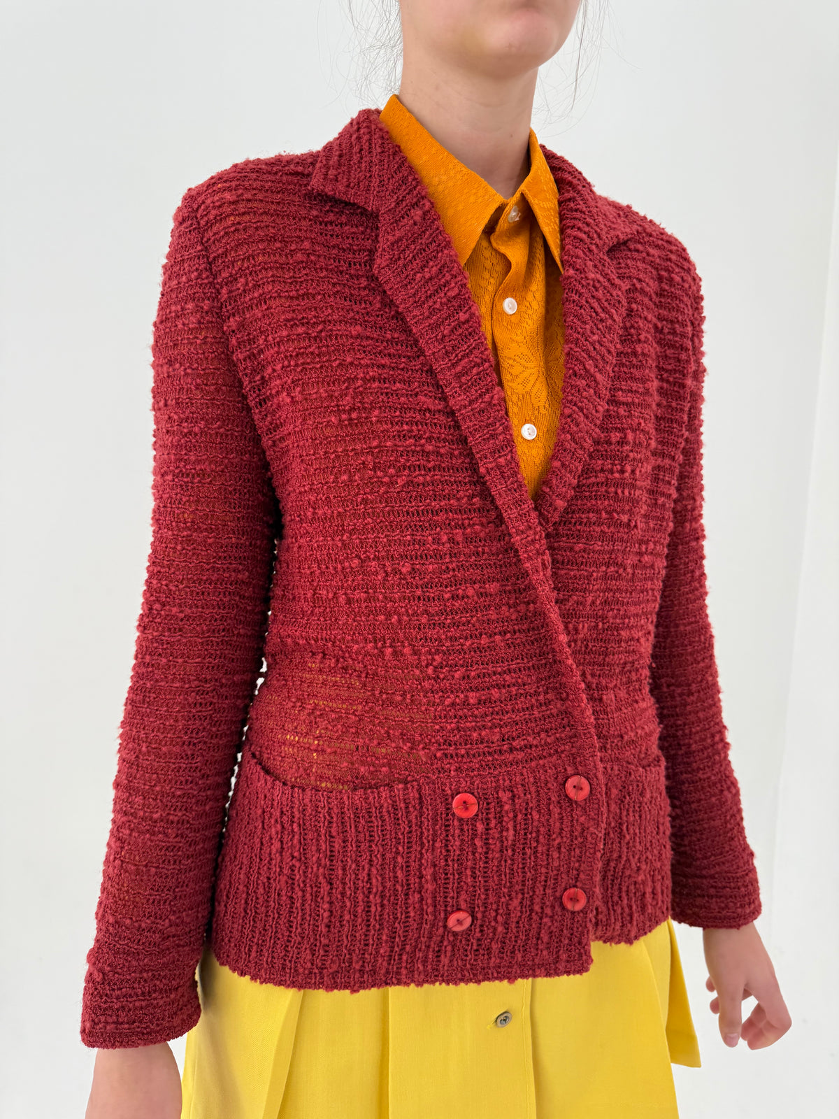 Sacou vintage knitted boucle gros de lana in culoare superbă Burnt Sienna
