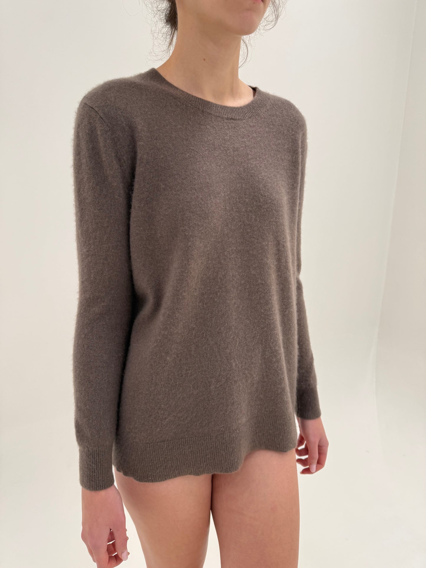 Pulover taupe brown din cașmir multiply crew neck
